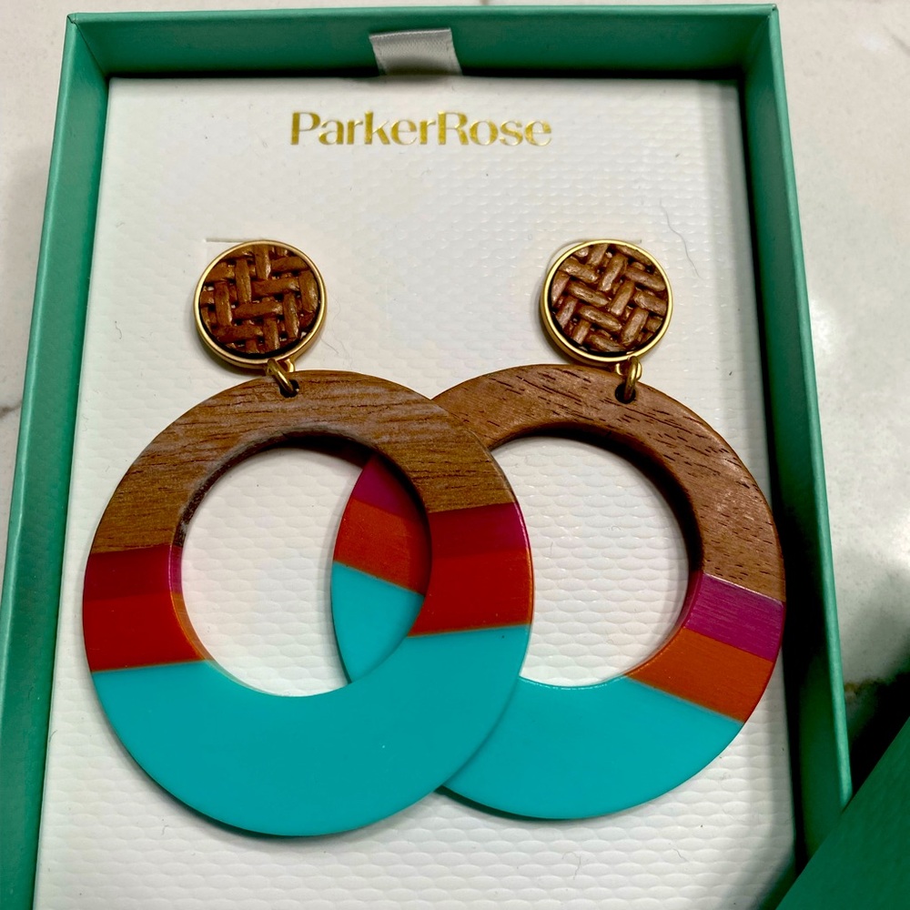 Parker Rose Turquoise and Red Hoop Earrings